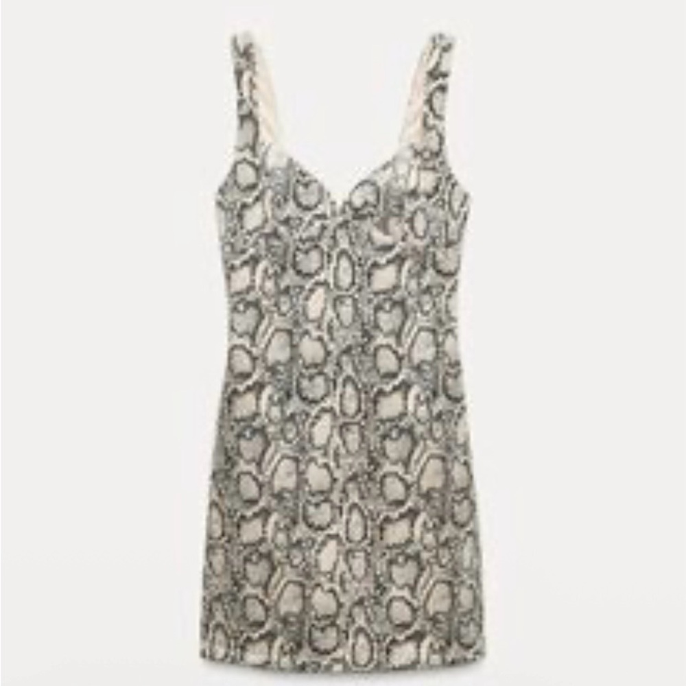 Zara Black and White Patterned Mini Dress